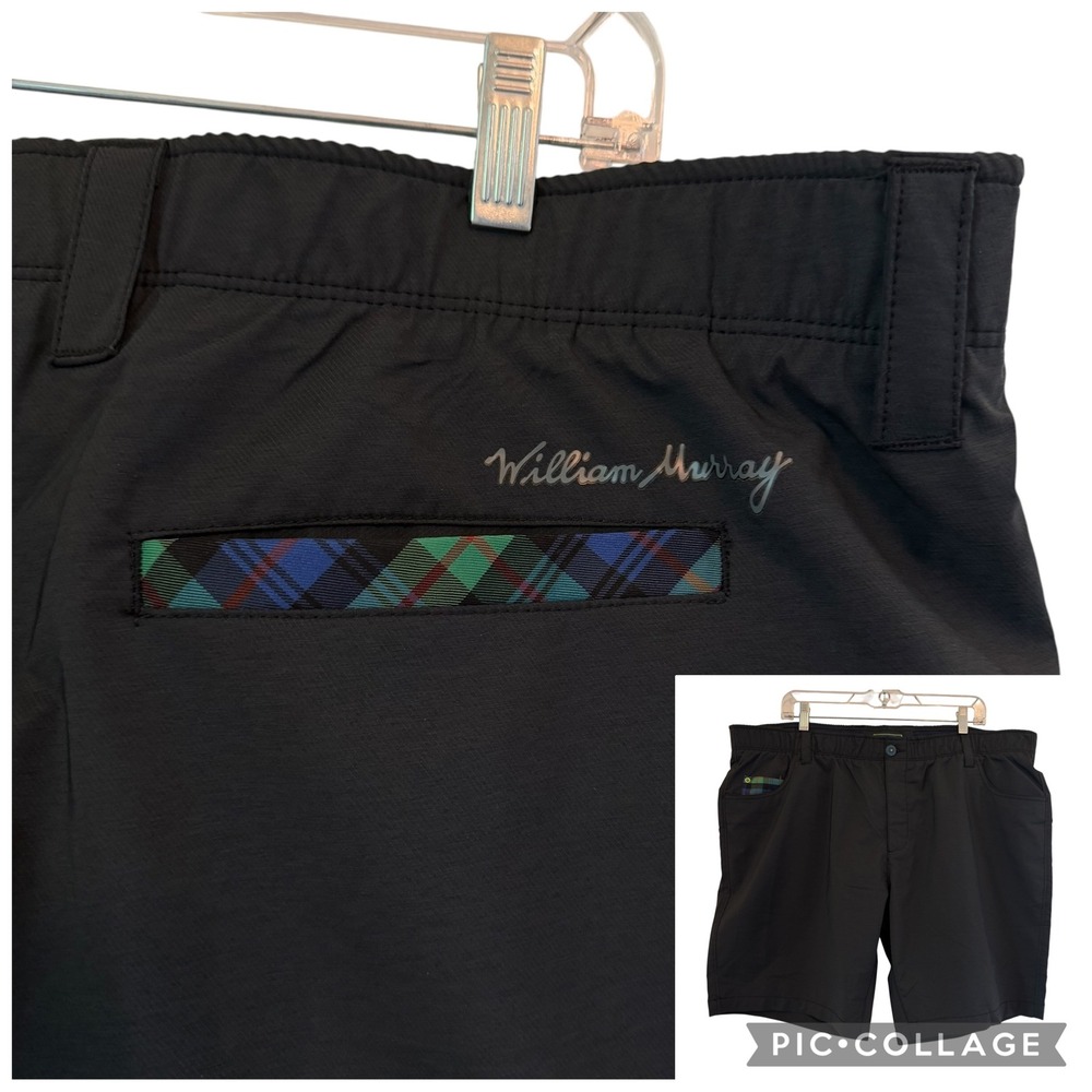 William Murray Mens Golf Shorts Black Tartan‎ Plaid Trim Straight Fit Sz 40 Bill